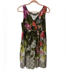 Suzi Chin for Maggy Boutique Floral 100%Silk Sleeveless V-Neck Sundress